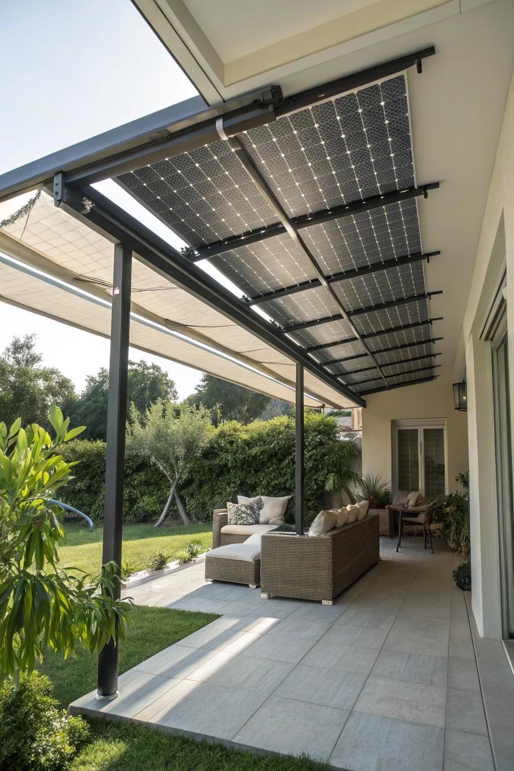 Harness the sun with a solar-powered awning.