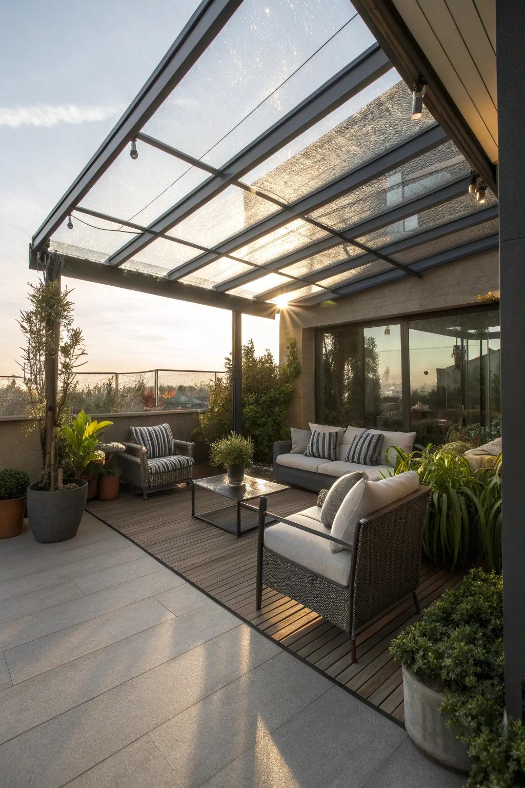 Bathe in light with a transparent glass awning.