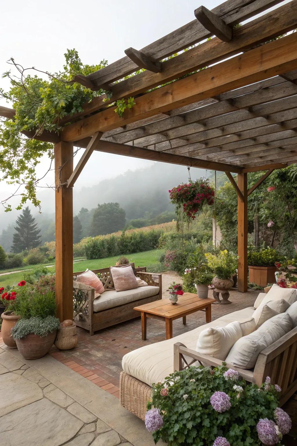 Add warmth with a rustic wooden awning.