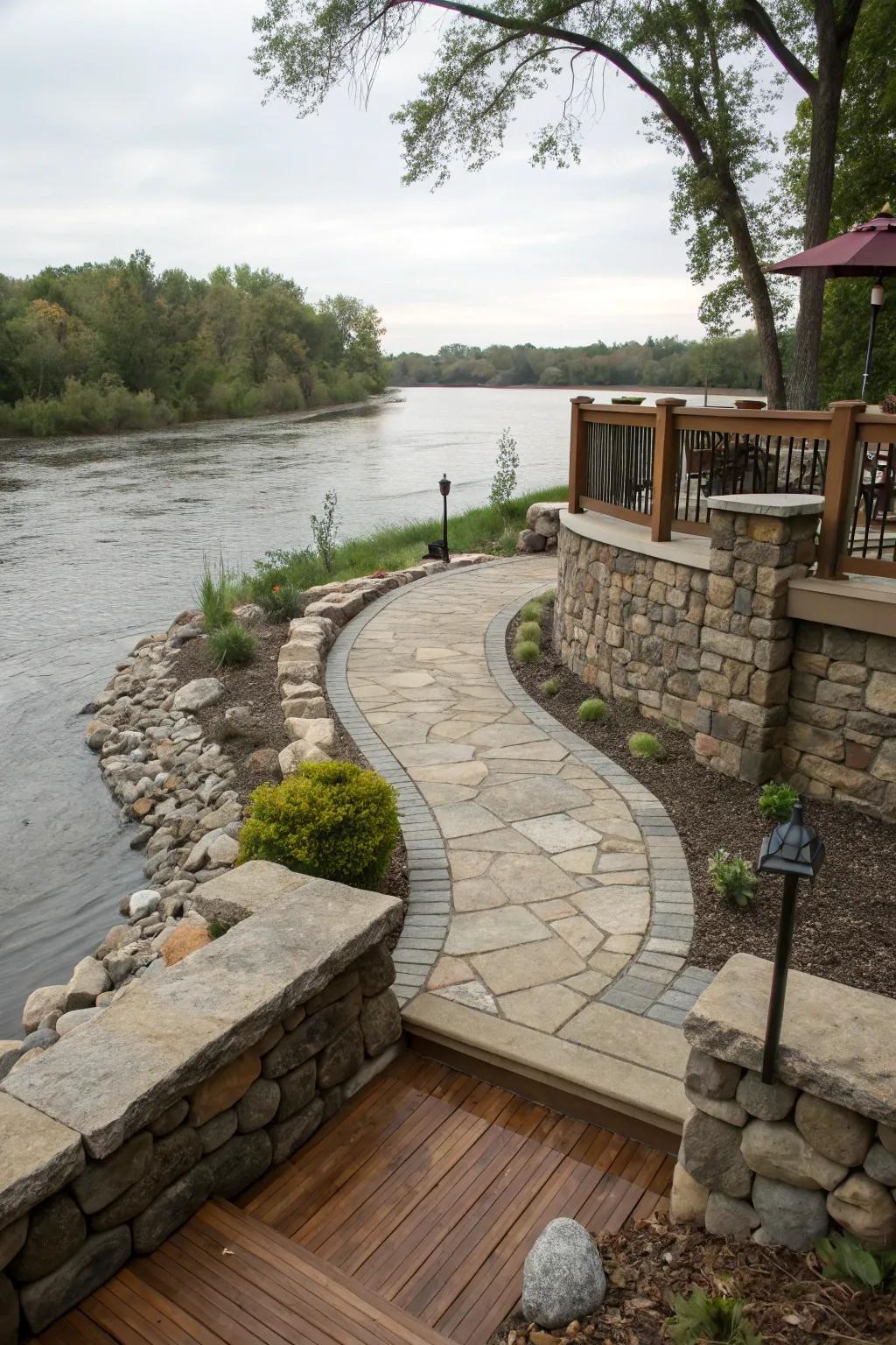 Stone accents add rustic charm.