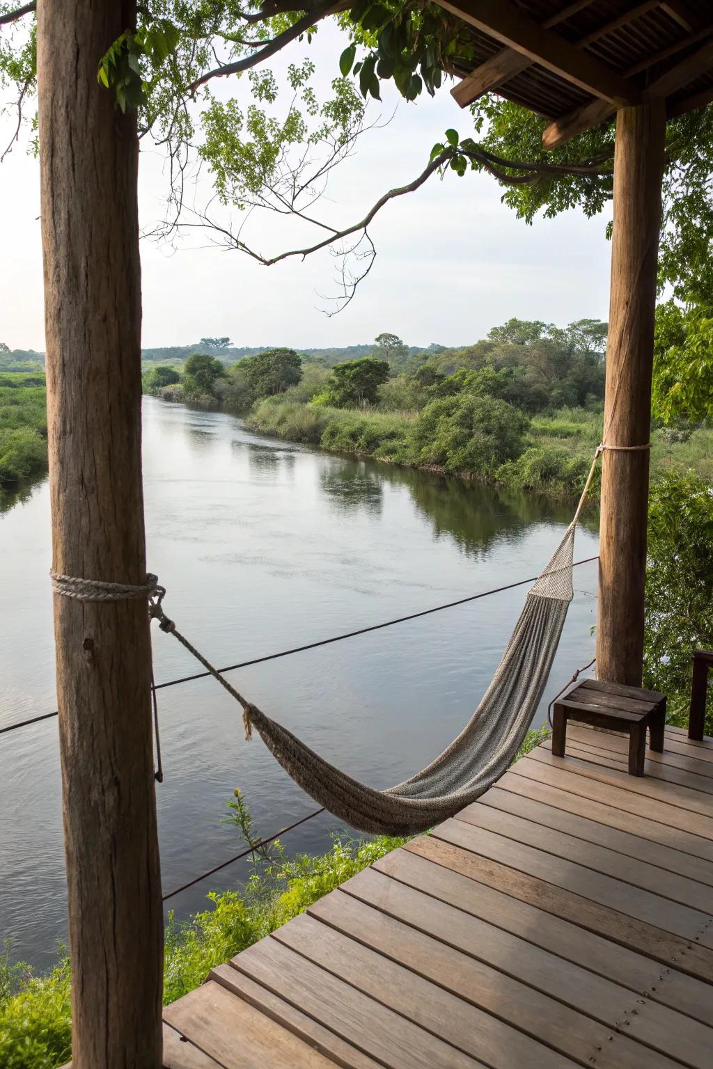 A hammock for ultimate relaxation by the river.