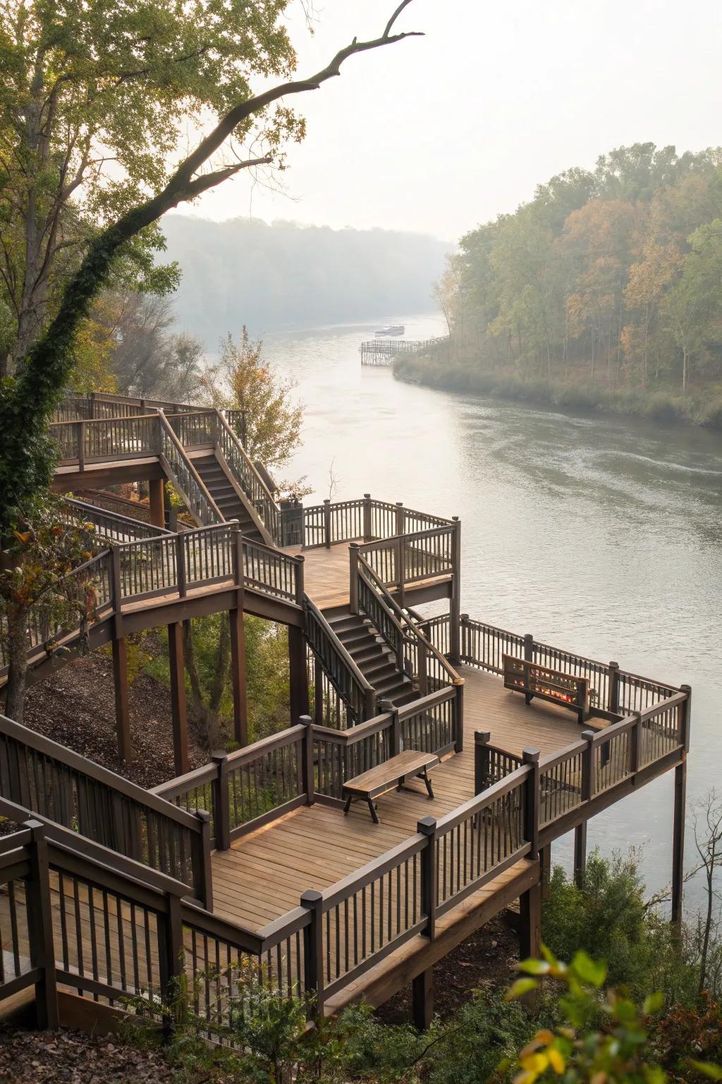 Multi-level decks creating layers of exploration.