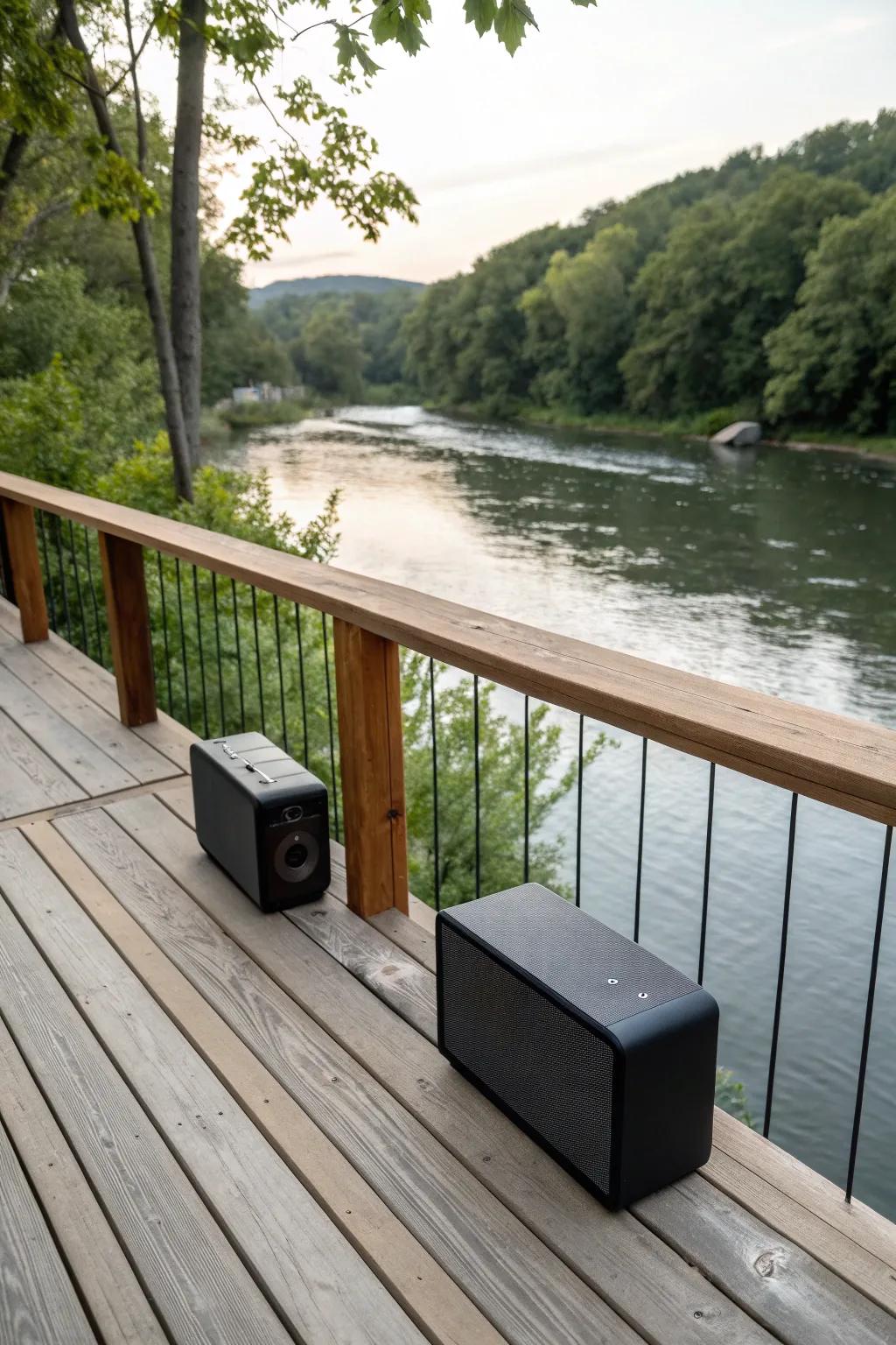A sound system enhancing the deck experience.