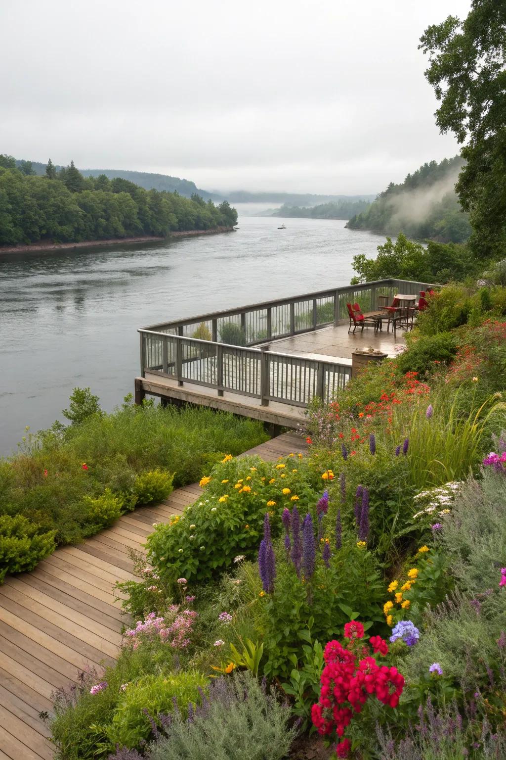 Native plants integrating the deck with nature.