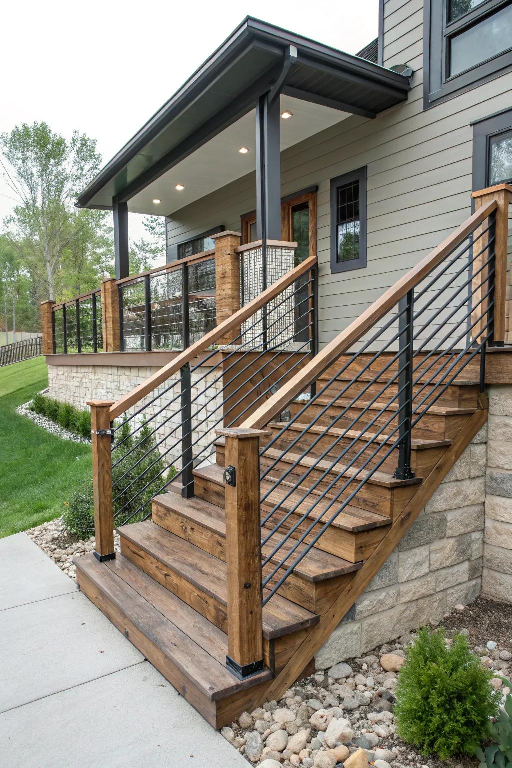 Mixed materials create a visually appealing and balanced look.