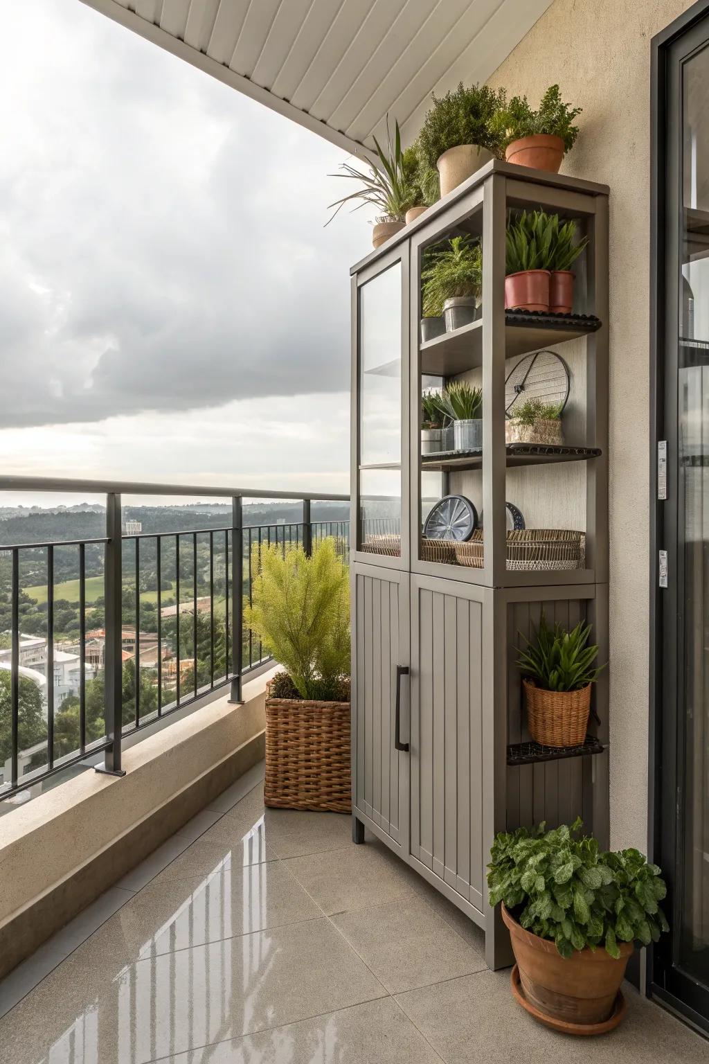 Freestanding cabinet offers stylish storage solutions.