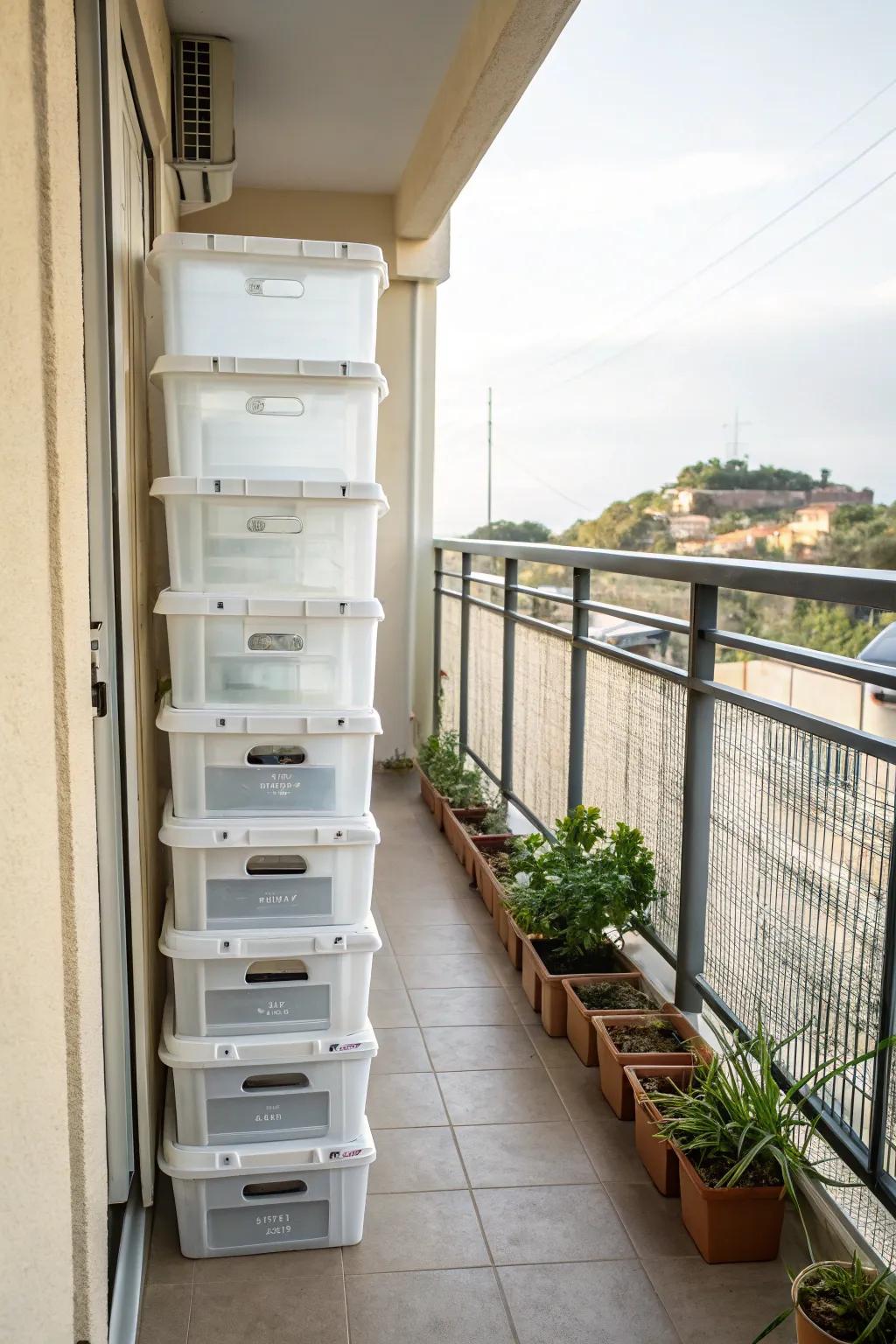 Stackable boxes offer flexible storage options.