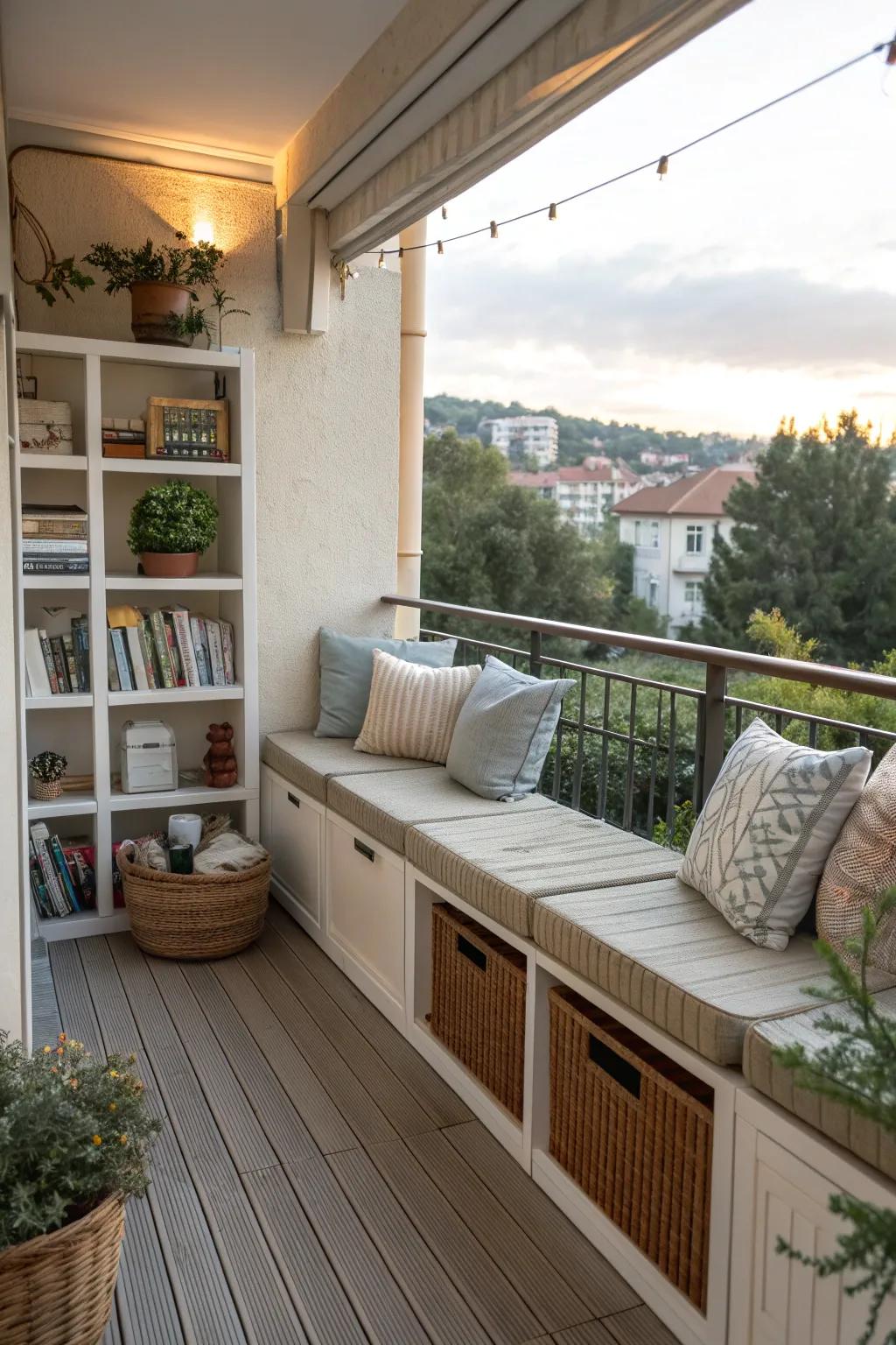 Built-in seating combines style and storage efficiently.