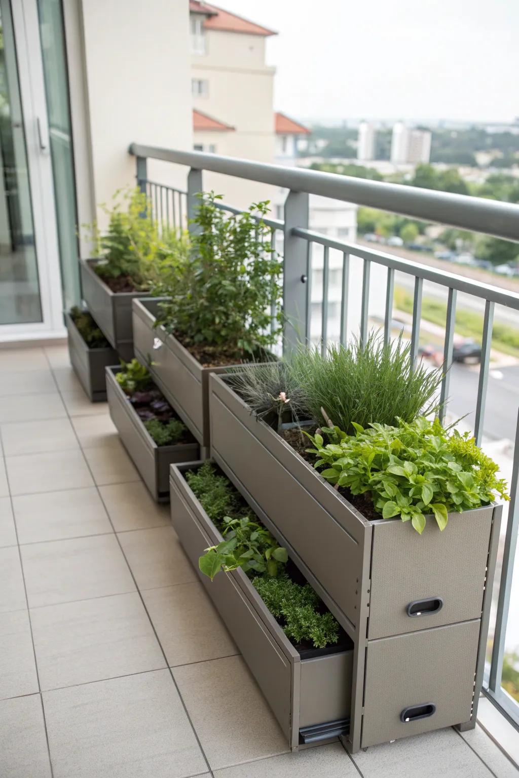 Planter boxes combine aesthetics with practical storage.