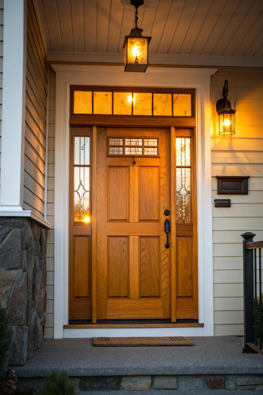 Warm up your entrance with a honey-toned stained door.