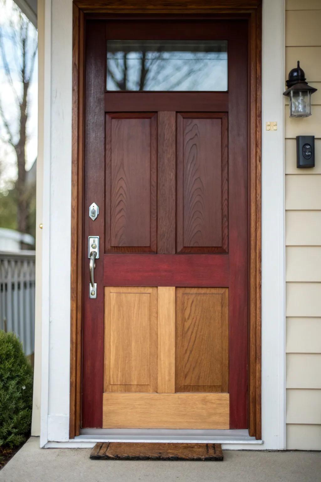 Add depth to your entrance with a two-toned stained door.