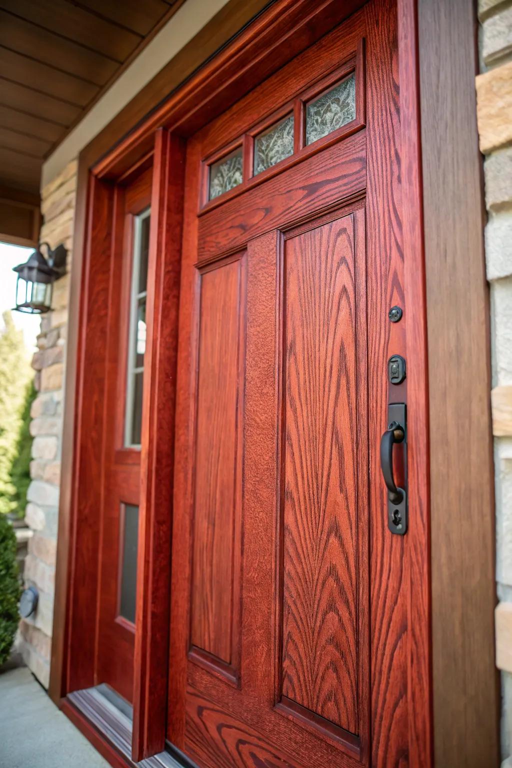Make a bold statement with a red oak stained front door.