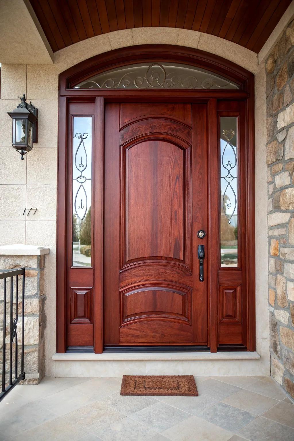 Add sophistication with a cherry-stained front door.