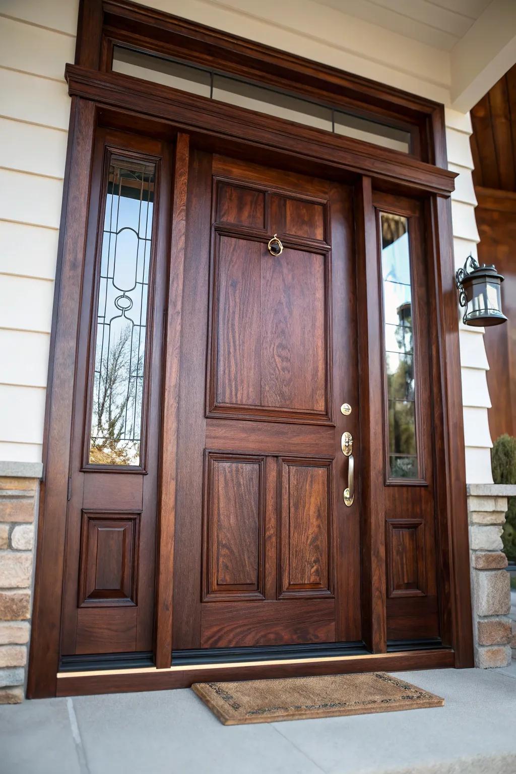Add luxury to your entrance with a rich walnut-stained door.