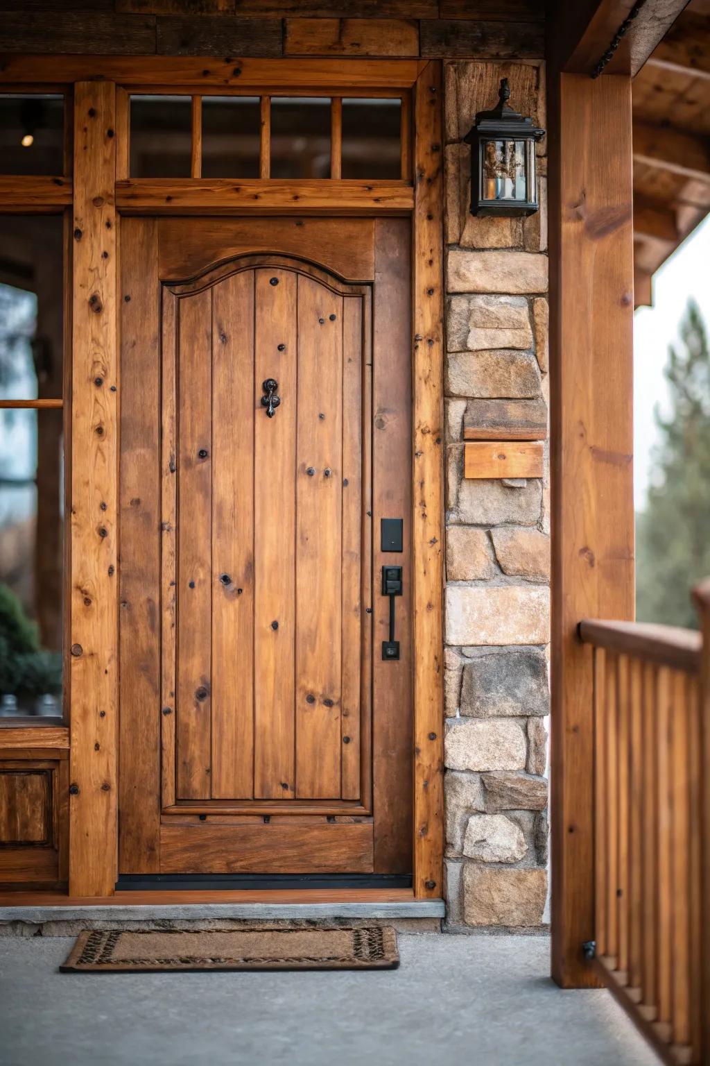 Embrace rustic charm with a beautifully stained Alder wood door.