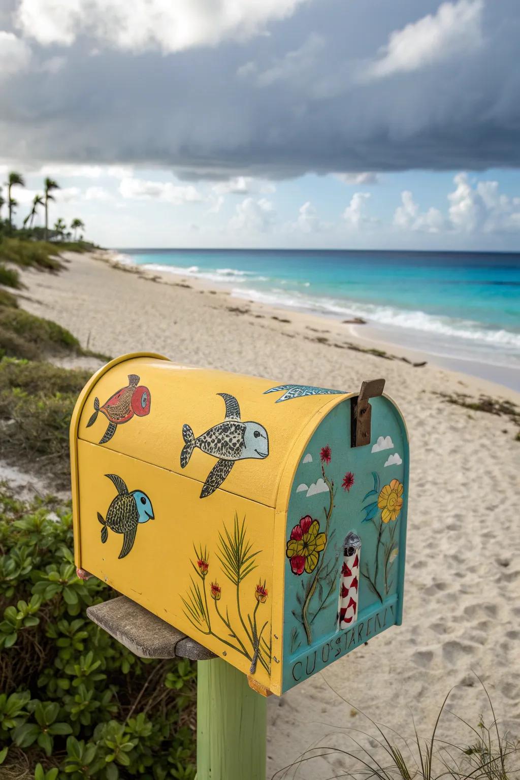 A mailbox featuring charming sea creature decorations.