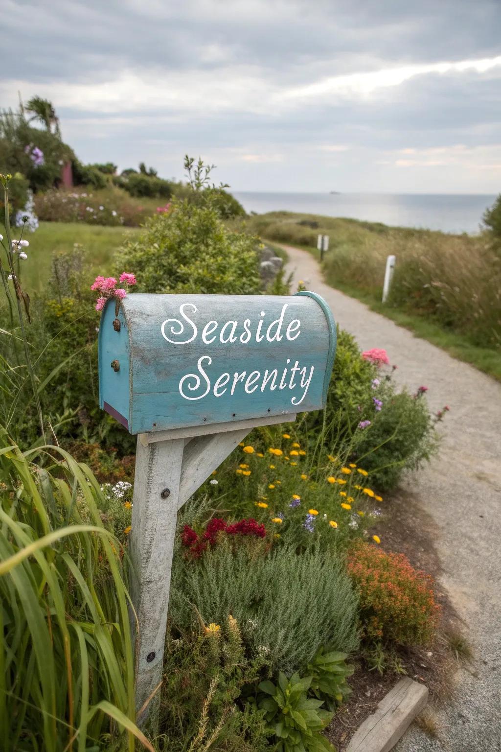 A mailbox featuring an inspiring seaside quote for a personal touch.