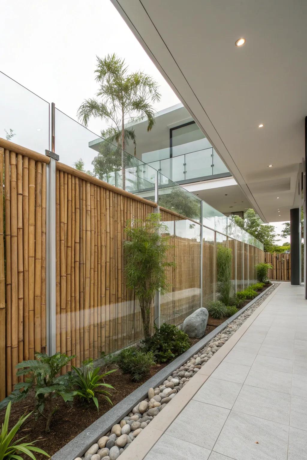 Contemporary bamboo and glass fence fusion.