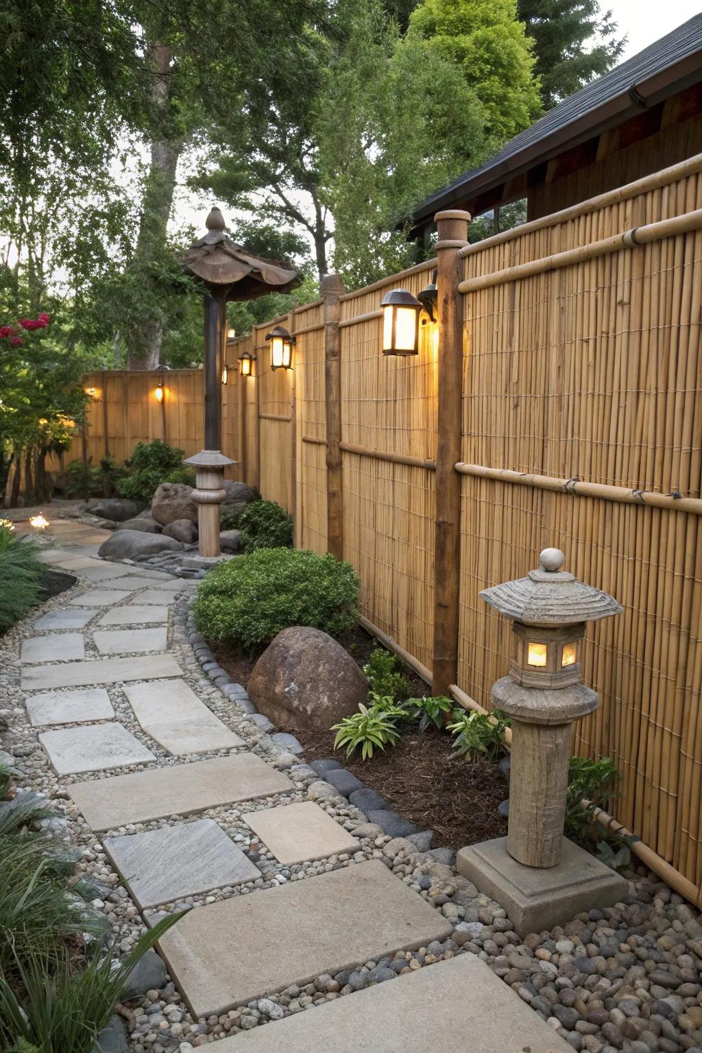 Rustic elegance with bamboo and stone fencing.