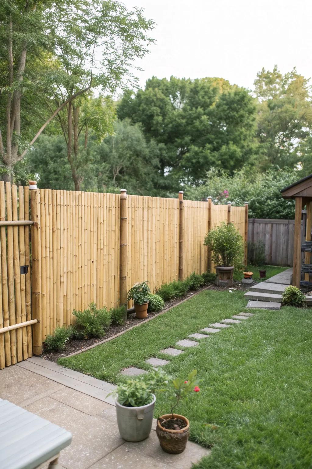 Simple yet charming DIY bamboo roll fencing.