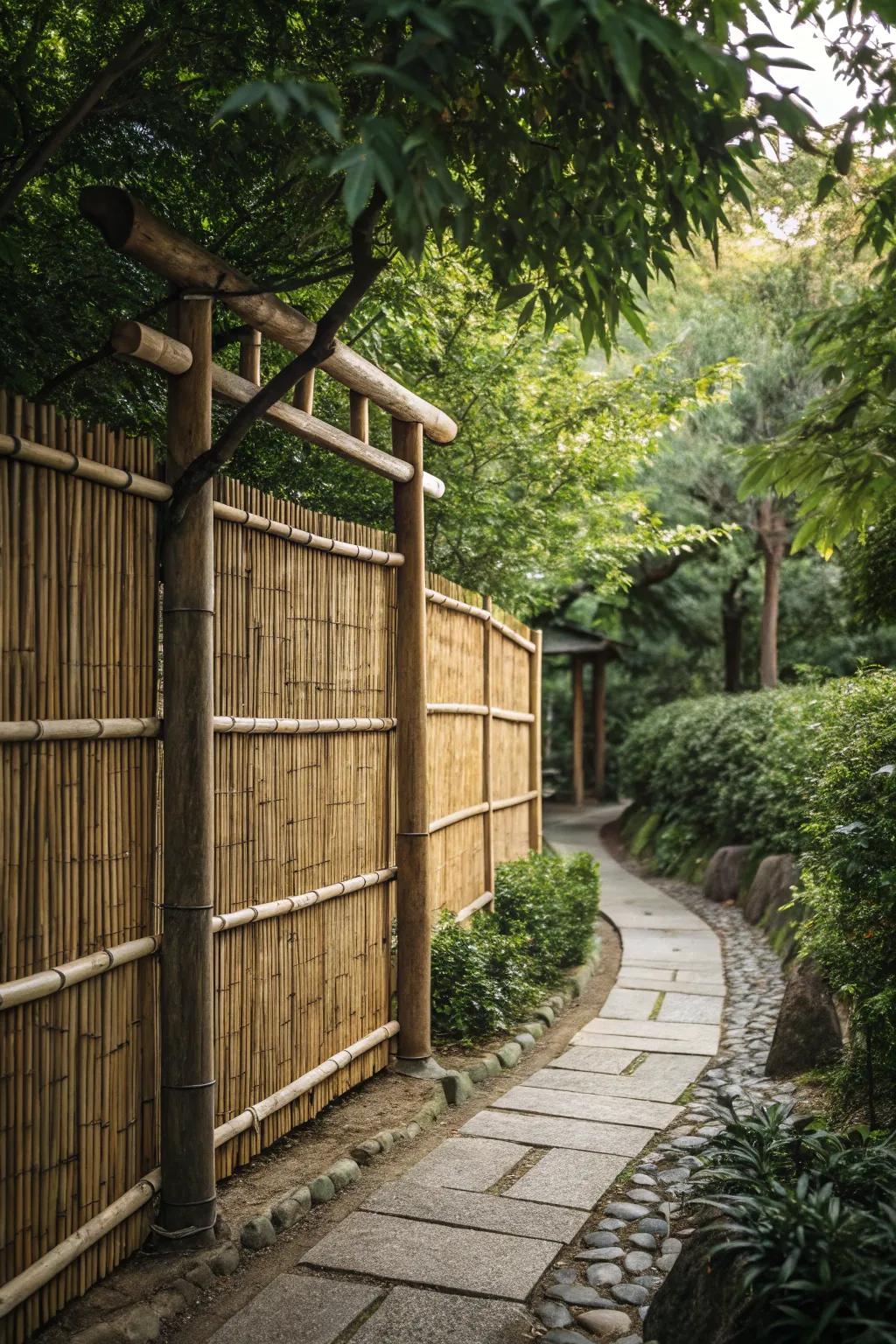 A stunning bamboo and wood fence combination.