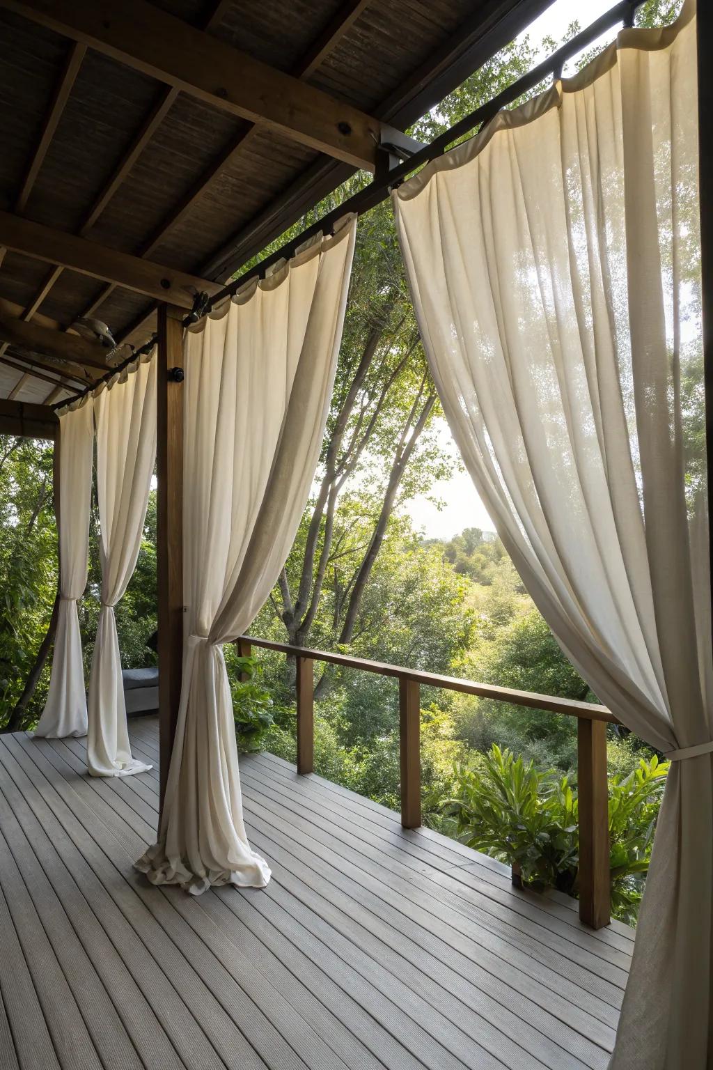 Add elegance and flexibility with outdoor curtains on your deck.