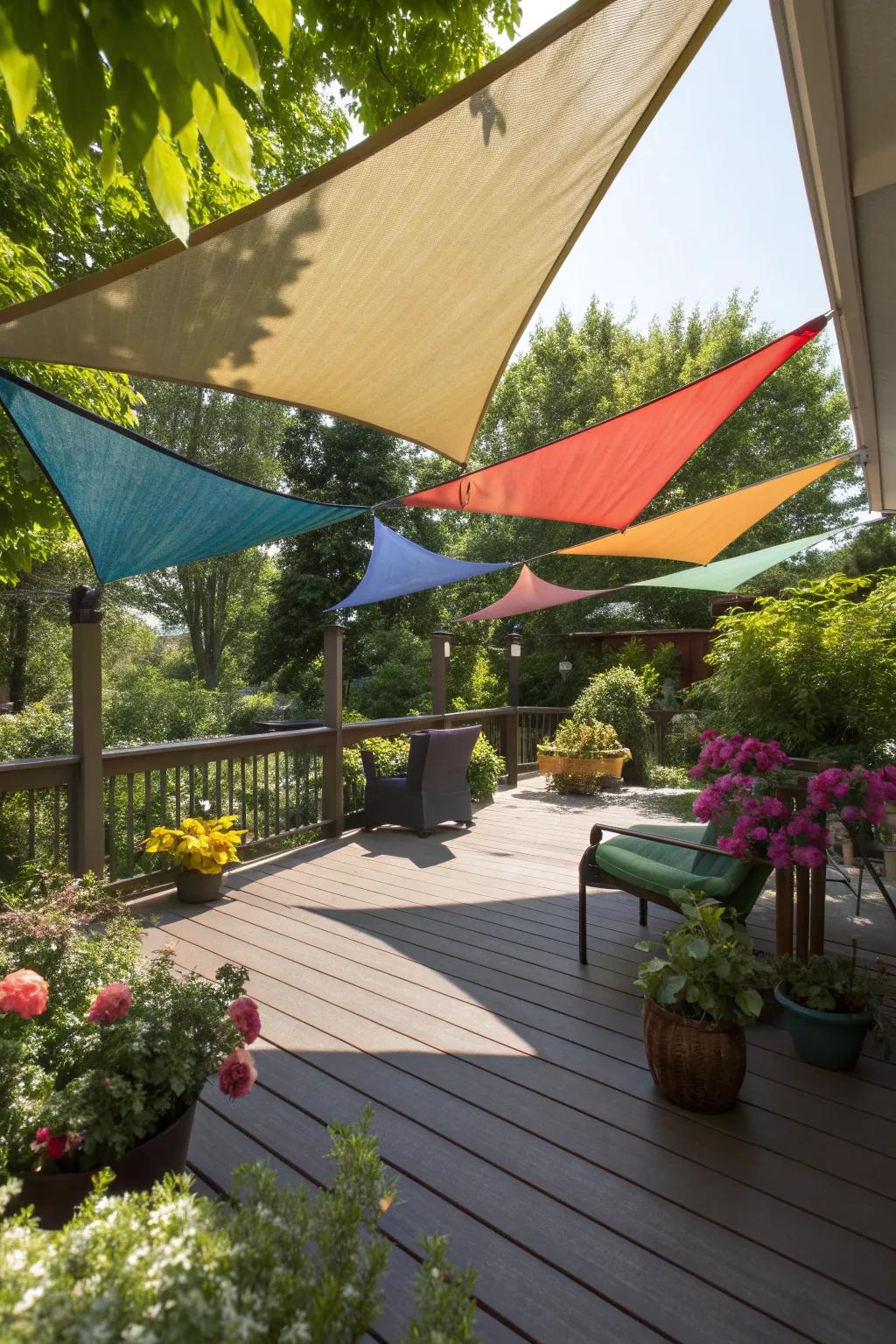Combine style and functionality with shade sails on your deck.