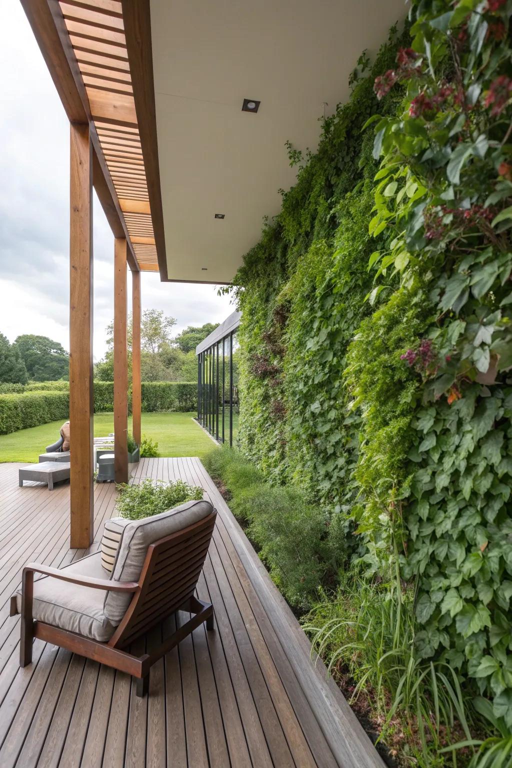 Create a living divider with a plant wall that offers privacy and greenery.