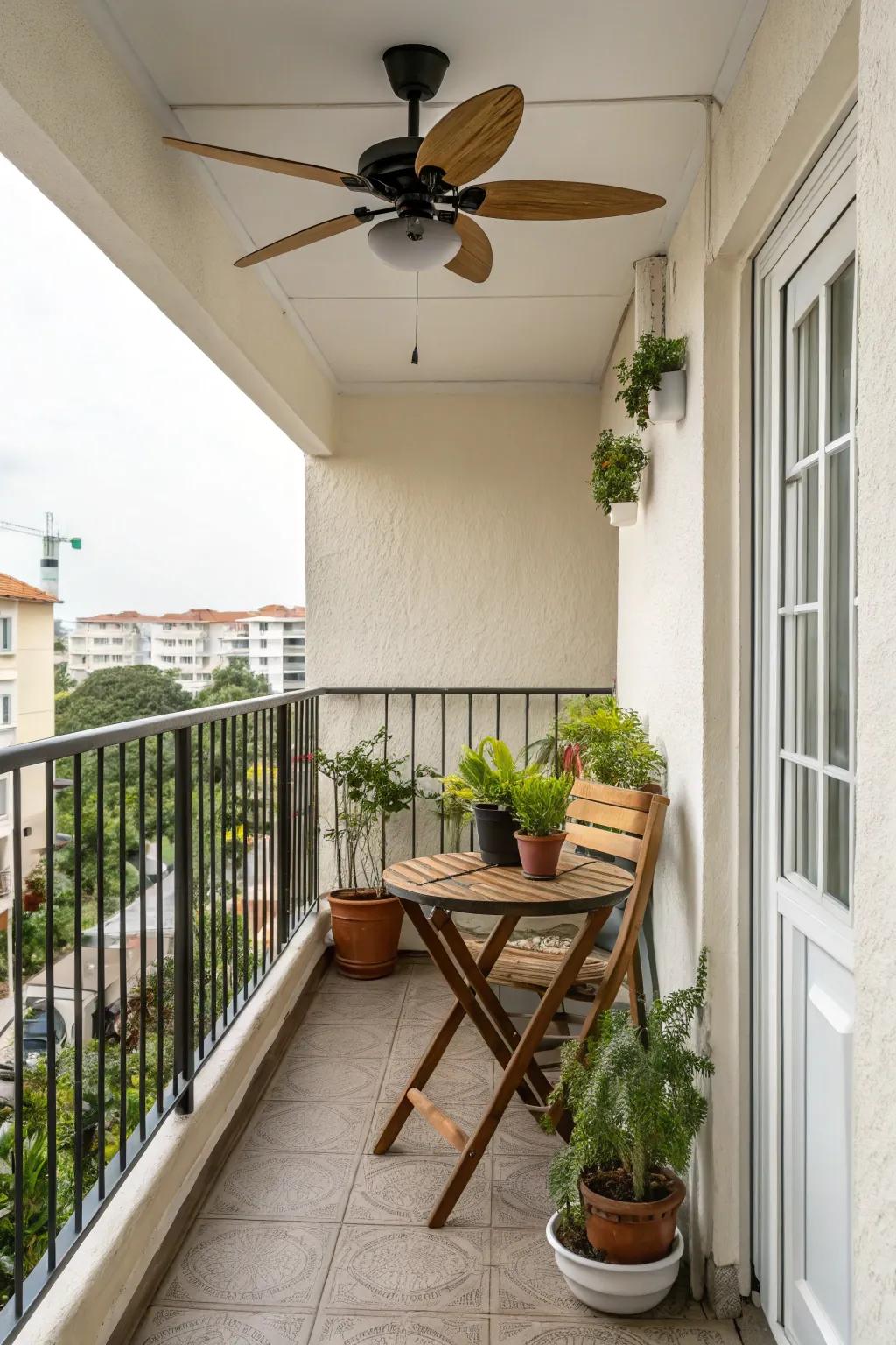 A ceiling fan enhances comfort on warm days.