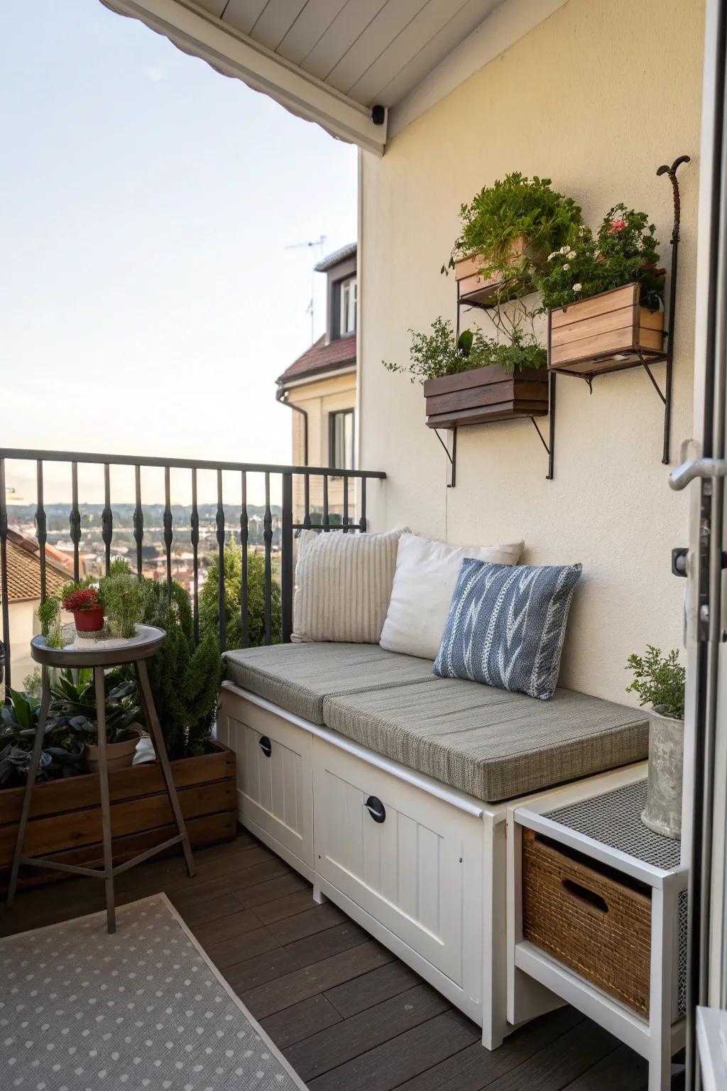 Multi-functional furniture keeps your balcony practical and neat.