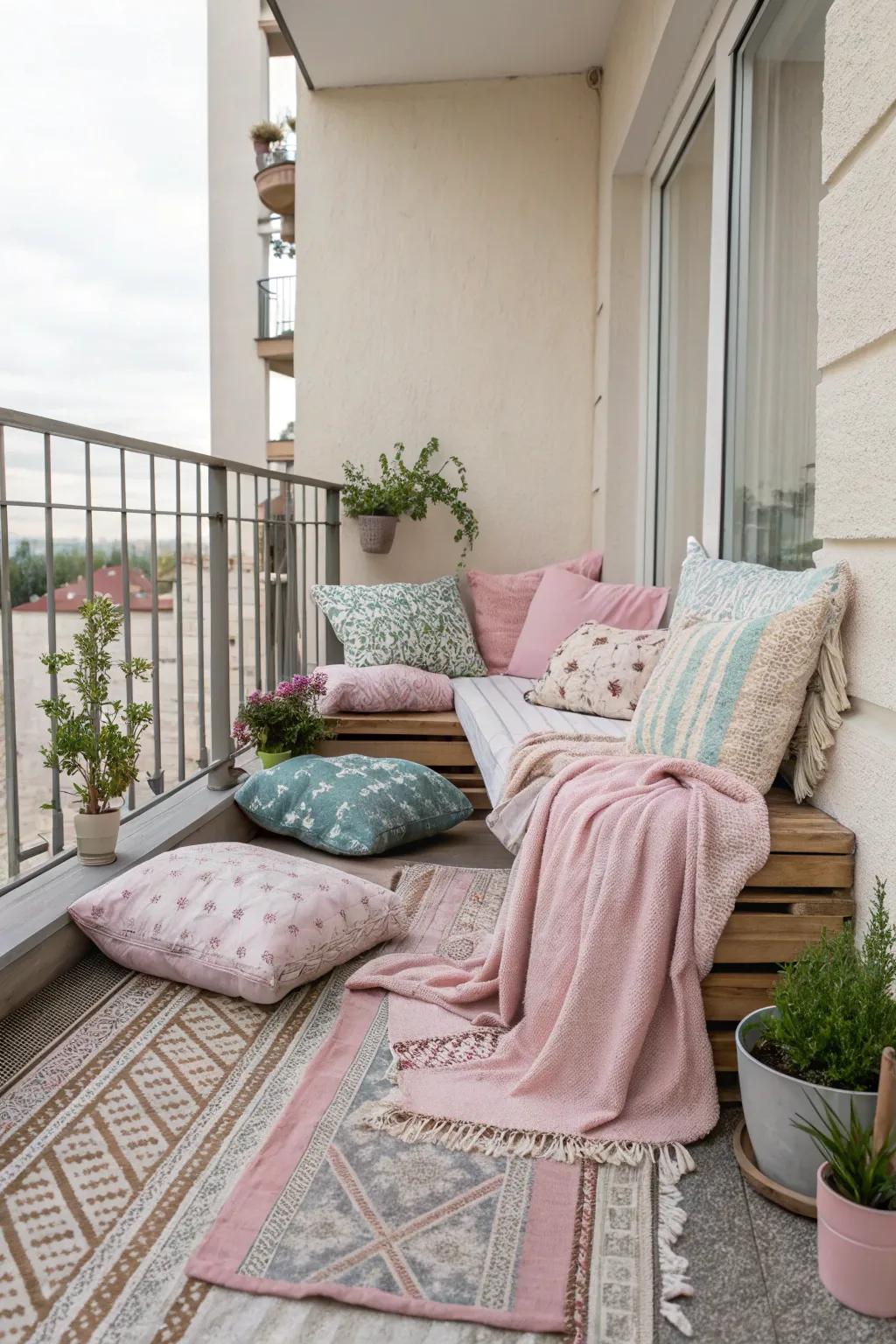 Textiles bring warmth and comfort to any balcony.