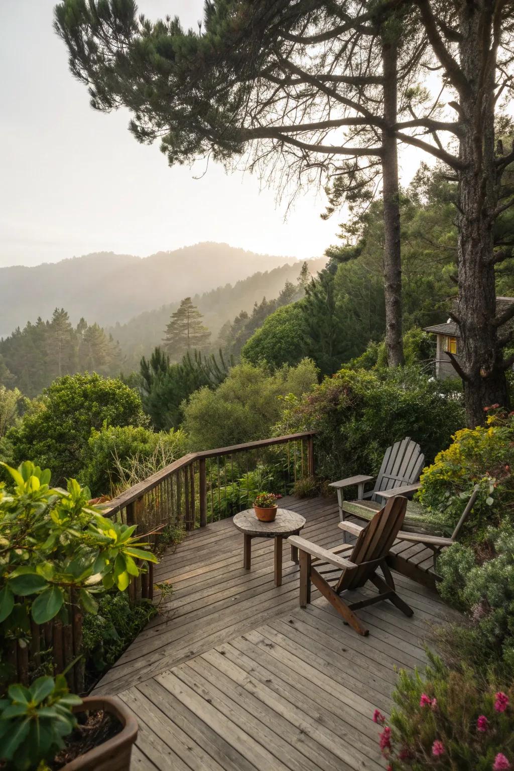A deck that harmonizes with its natural surroundings for a serene retreat.