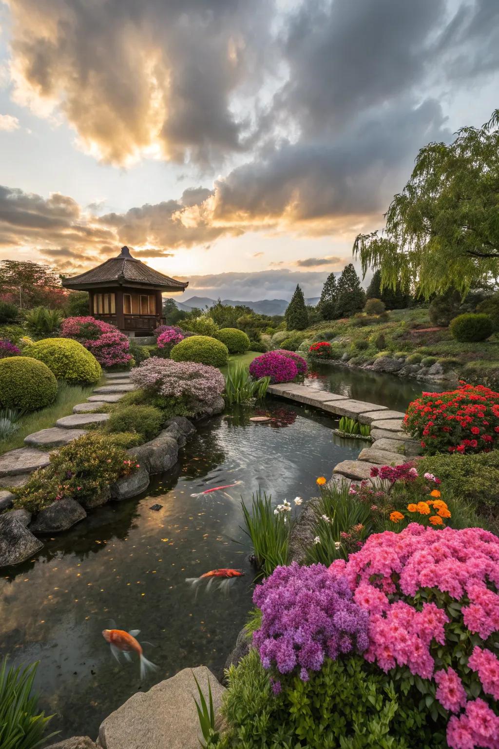 Vibrant flowers adding color and fragrance to a meditation garden.