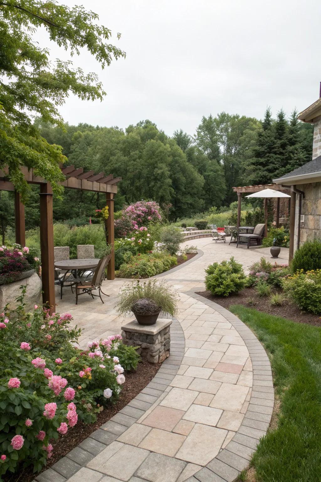 Elegant stone walkways guide you through your garden oasis.