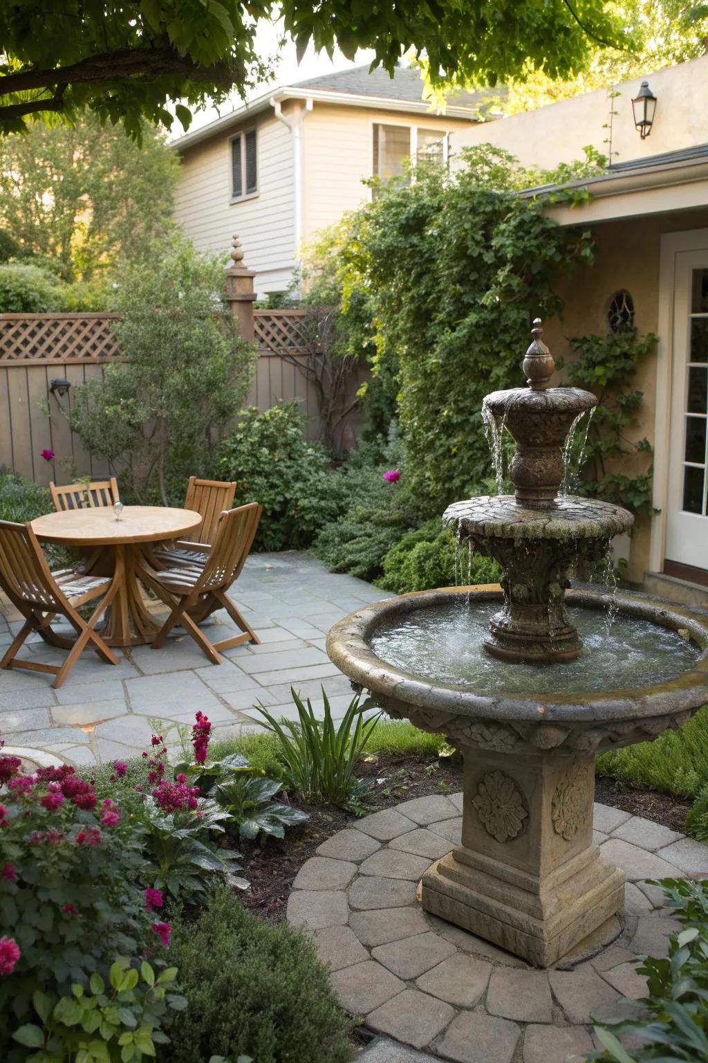The calming presence of water enhances your patio's tranquility.