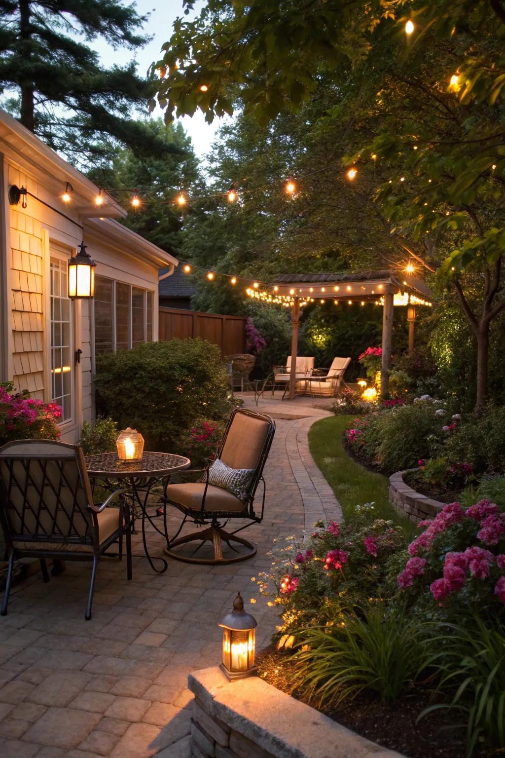 Thoughtful lighting creates a warm, inviting atmosphere.