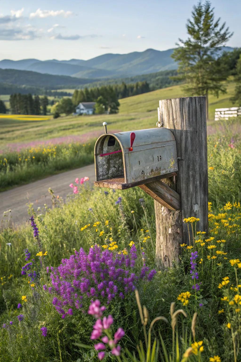 Mailbox integrated into a rustic wooden log.