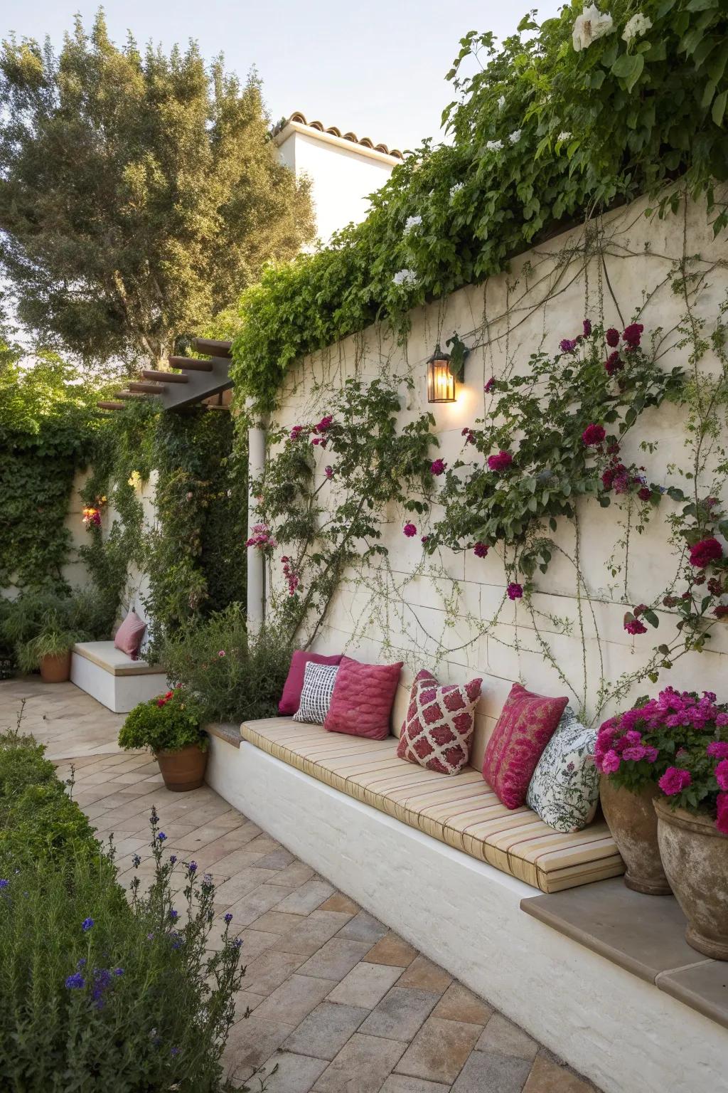 Built-in seating offers comfort and utility.