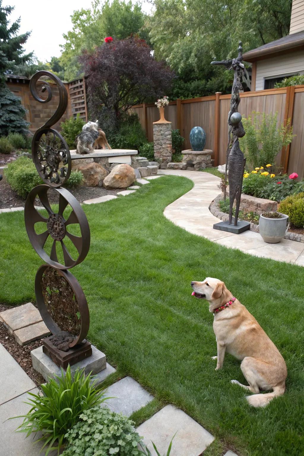 Artistic elements bring a unique charm to your outdoor space.
