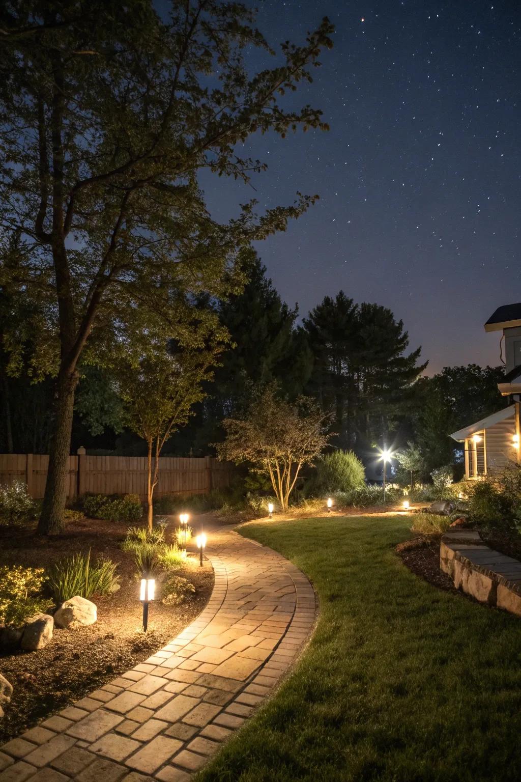 Solar lights enhance safety and ambiance during nighttime play.