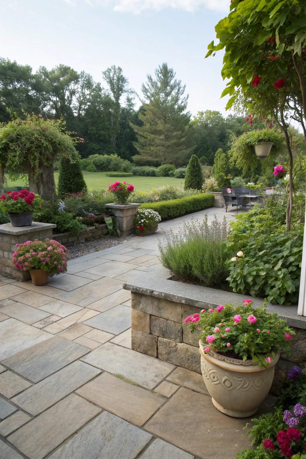 Enhance your patio with lush landscaping elements.