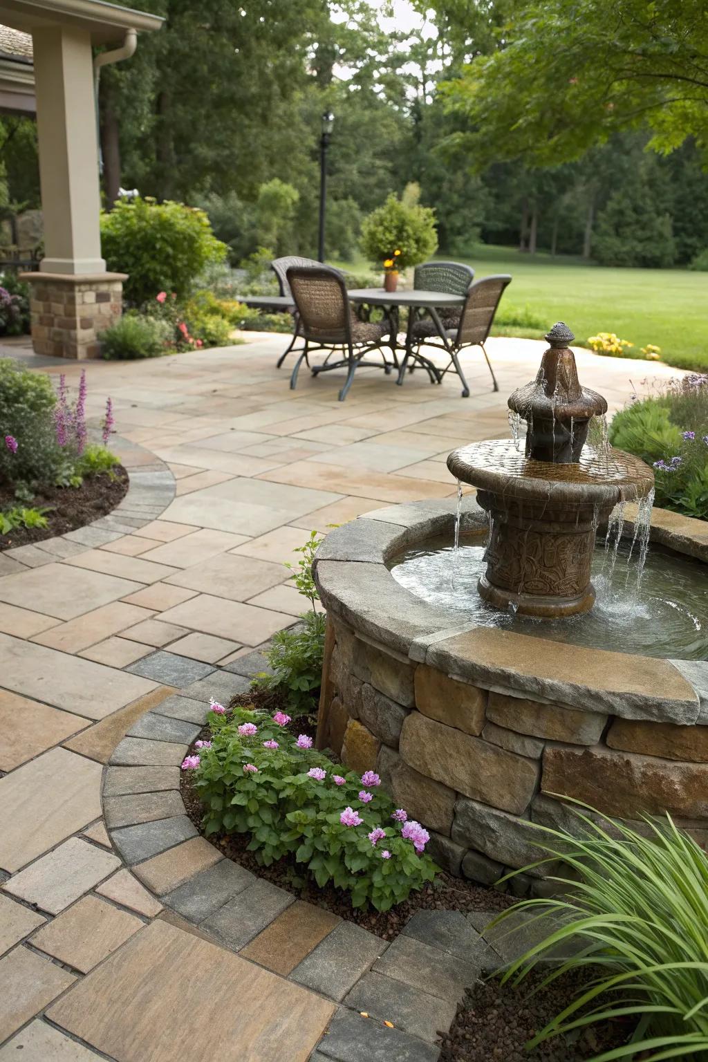 Add tranquility with a water feature on your patio.