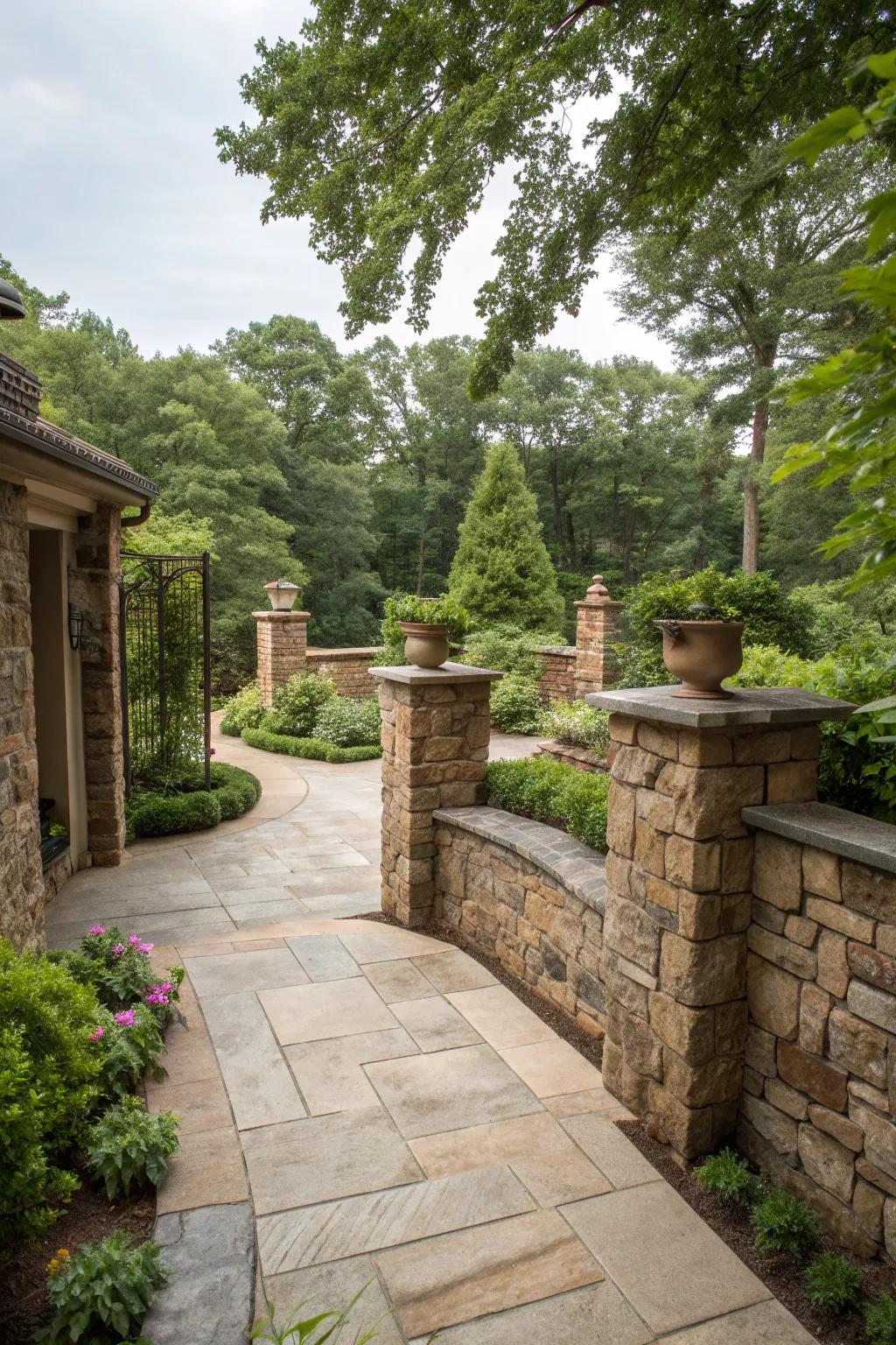 Create privacy and style with decorative stone walls.