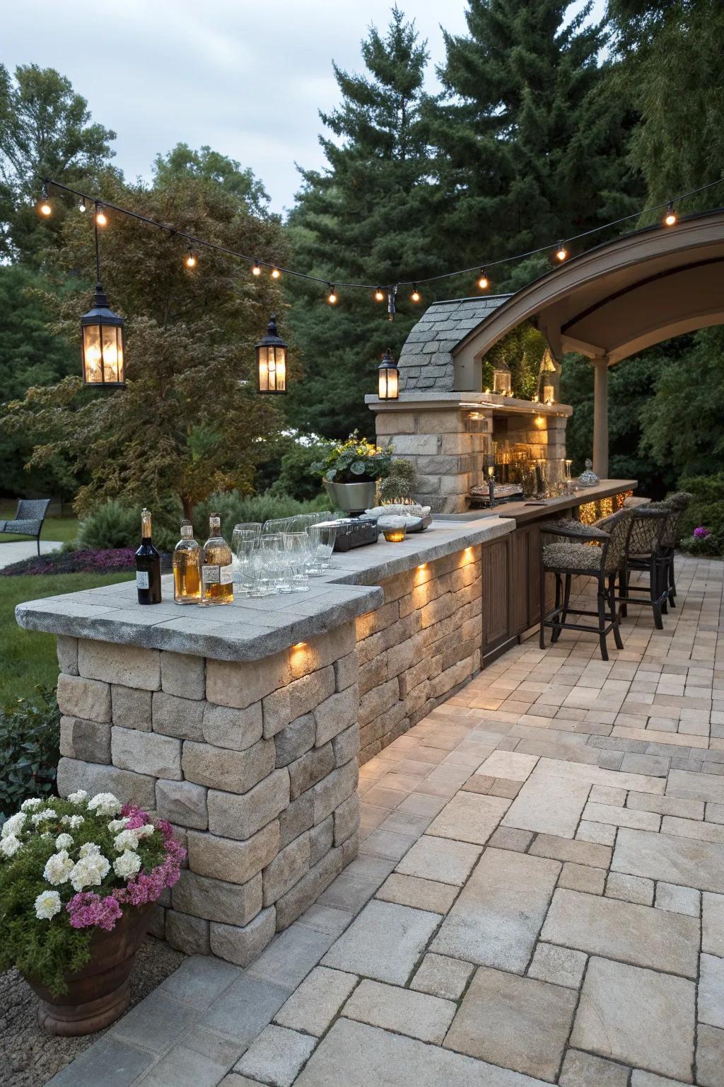 Host in style with a stone bar and counter.