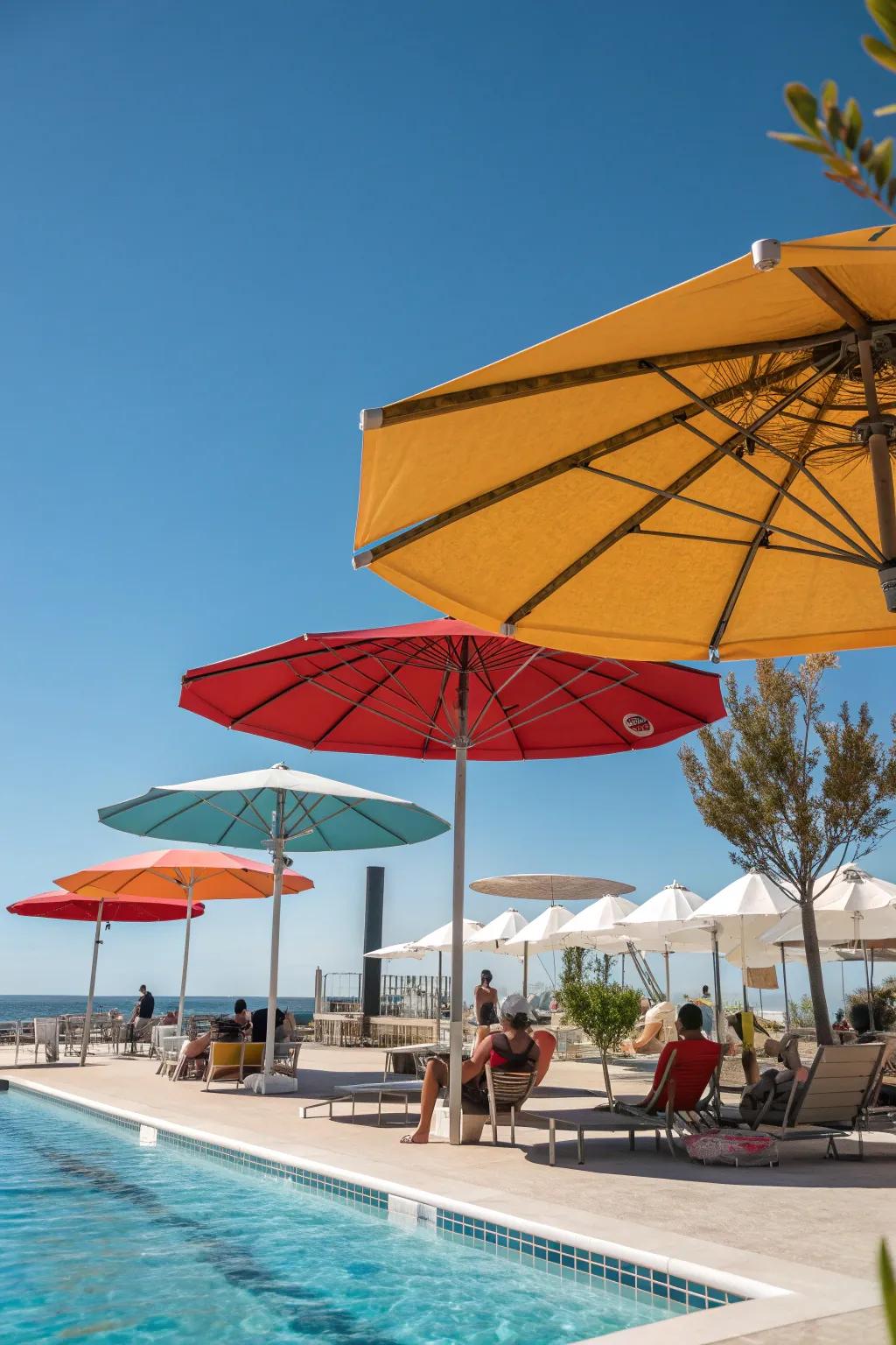 Stay cool and stylish with adjustable poolside umbrellas.