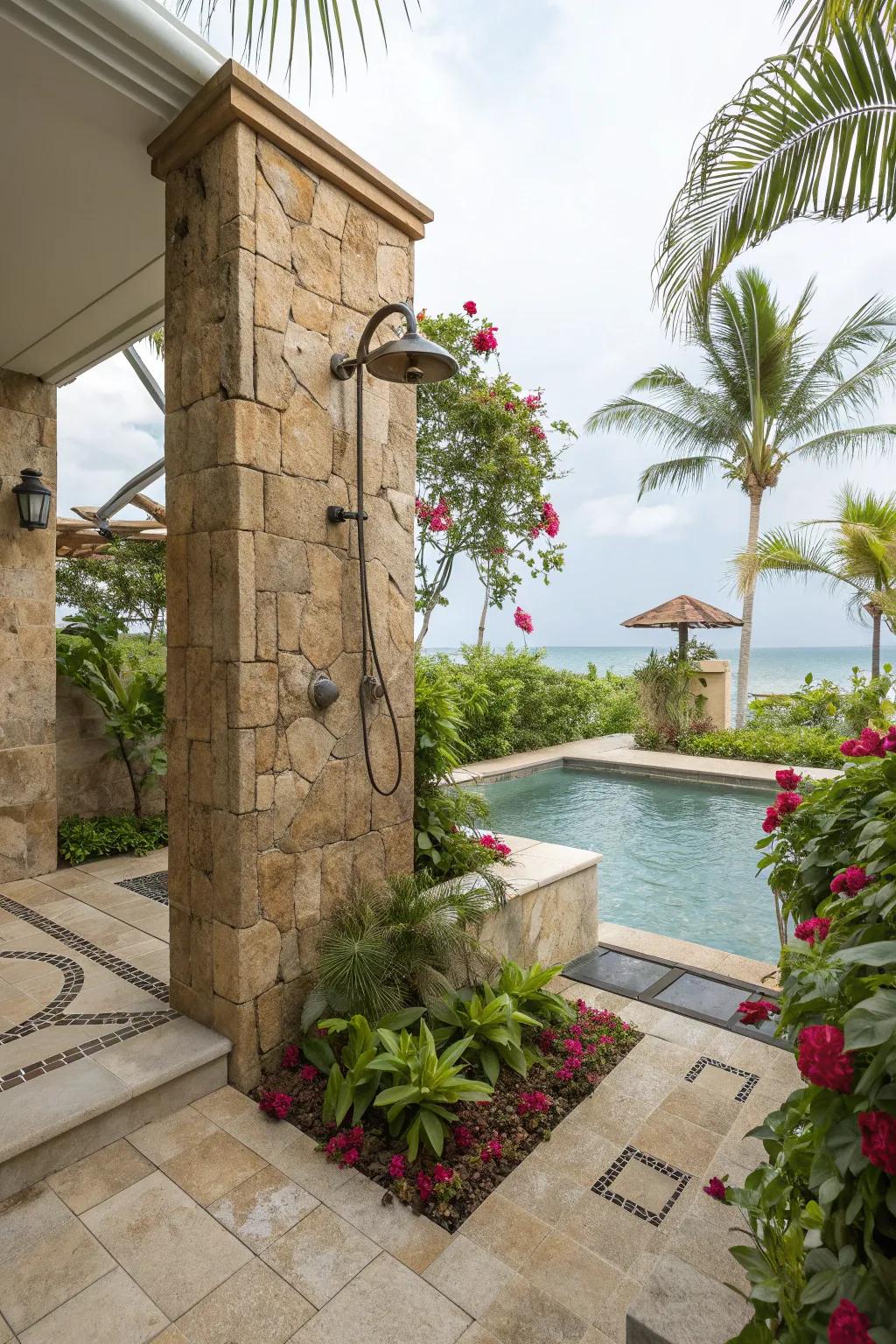 Rinse in style with an elegant outdoor shower by your pool.