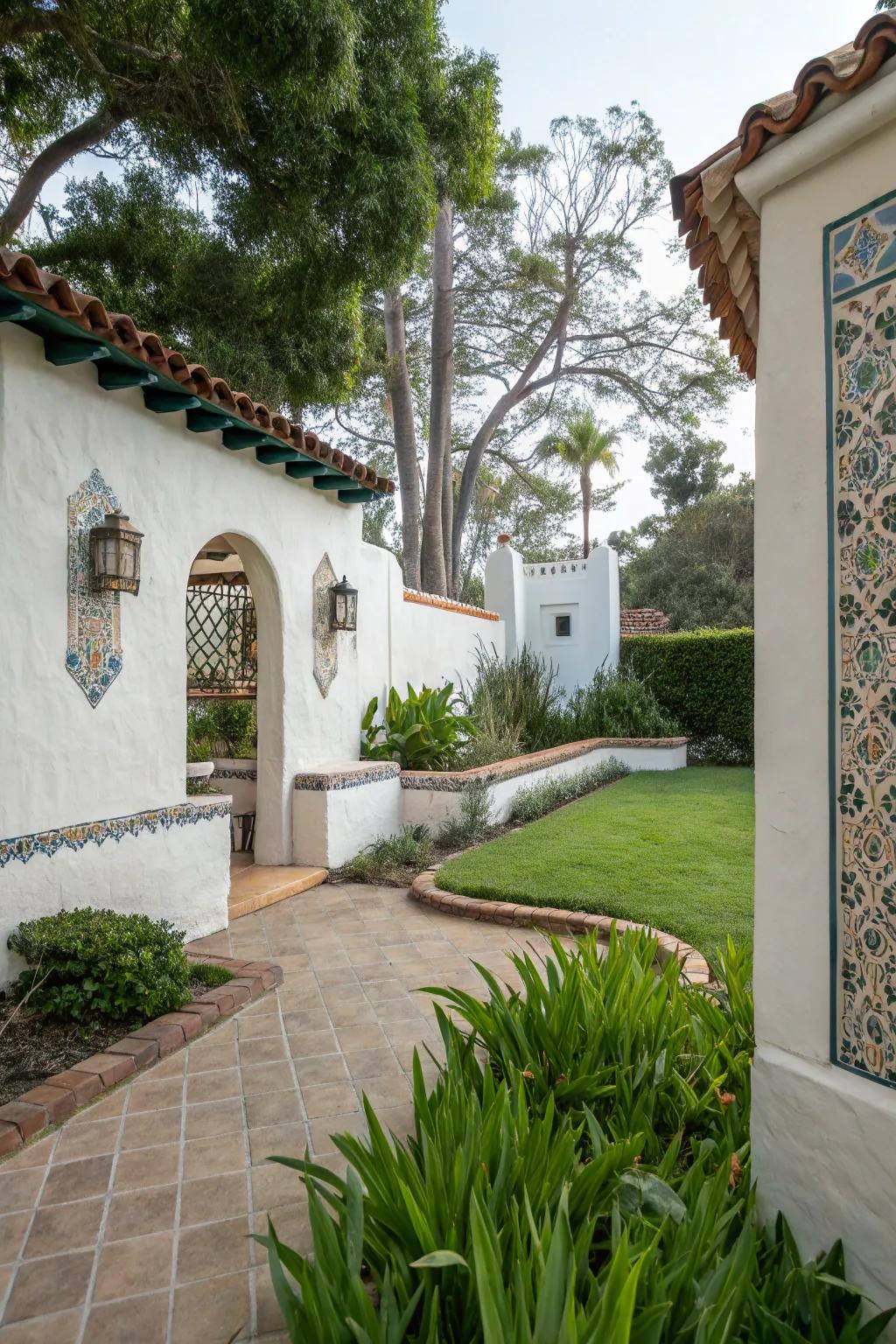 Stucco walls offer a classic Mediterranean aesthetic.