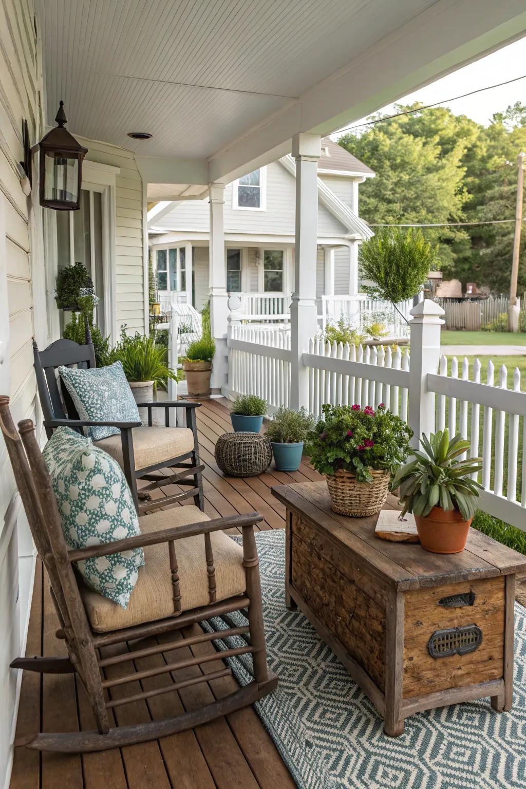 Mixing old and new creates a unique and eclectic porch style.