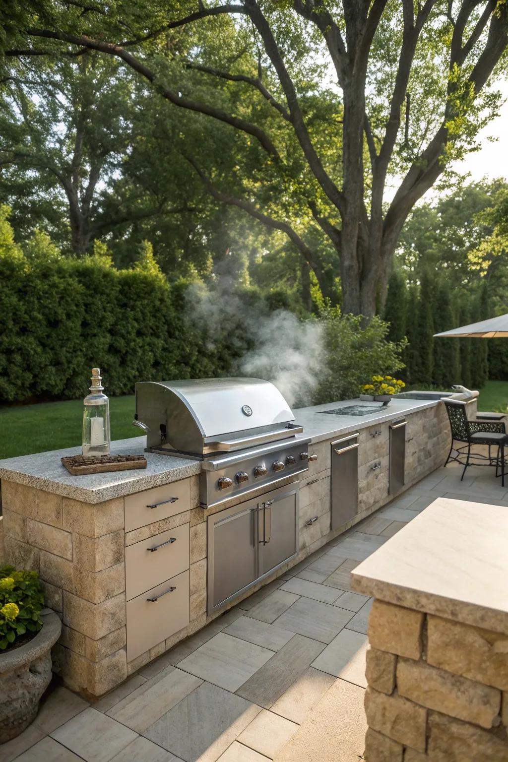 A built-in grill seamlessly integrates with your outdoor countertop for the ultimate BBQ experience.