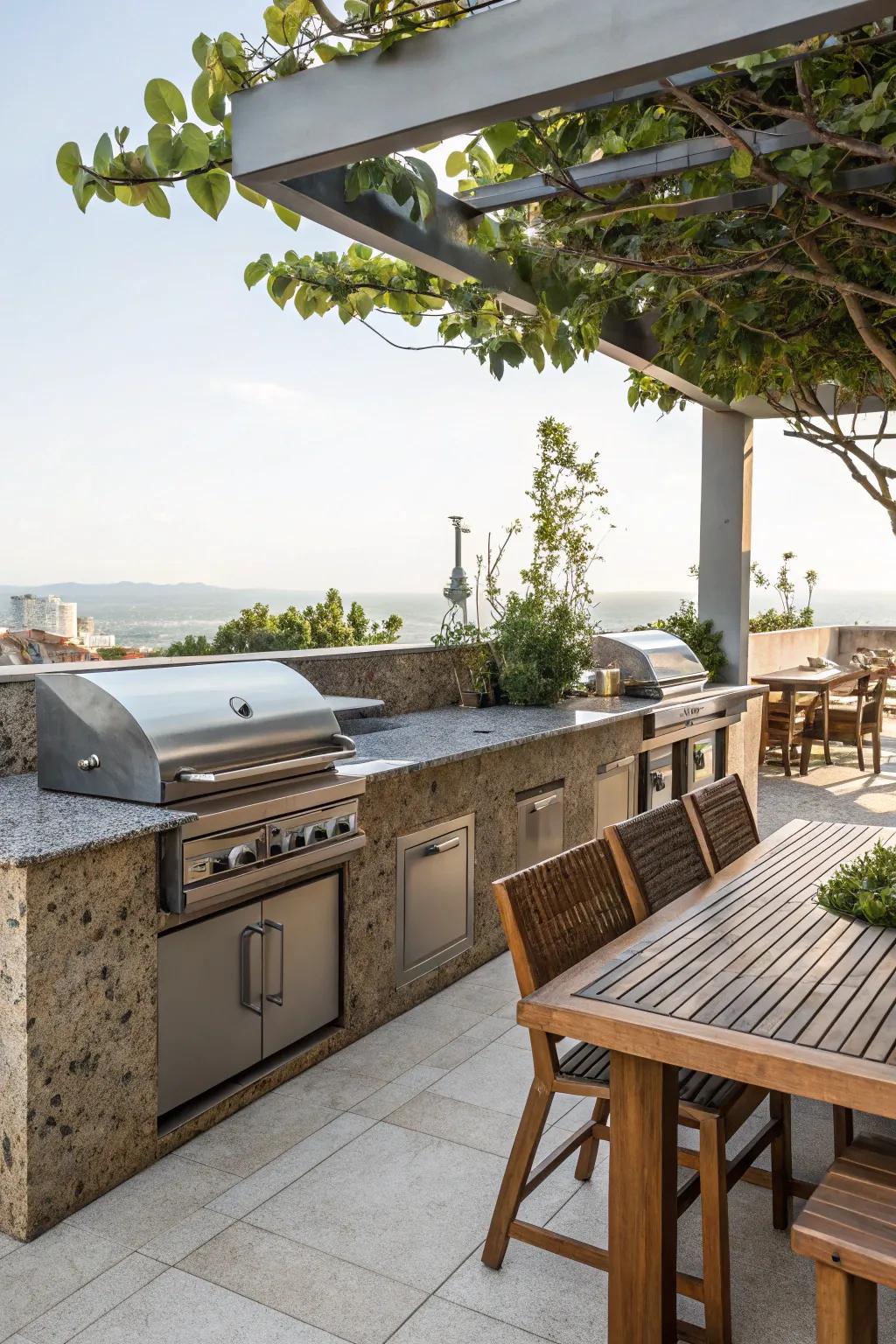 Granite countertops add elegance and durability to your outdoor cooking space.